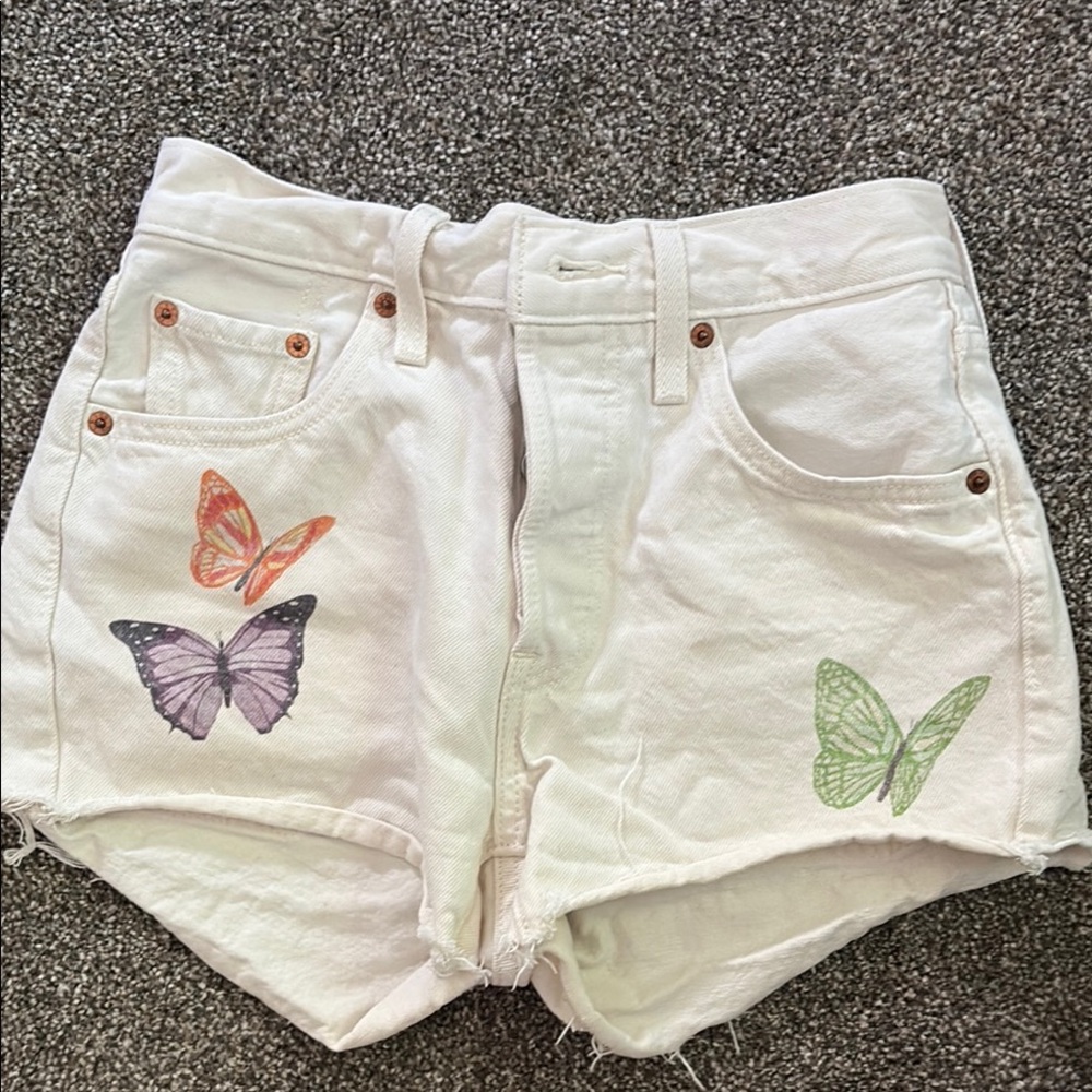 Levi's 501 Jean Shorts with Whimsical Butterfly Design worn once like new